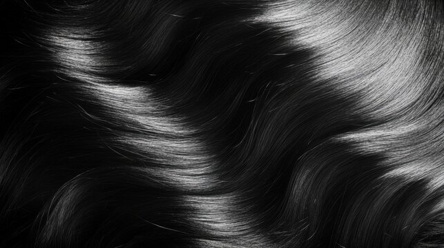 Primer plano de cabello negro brillante y ondulado