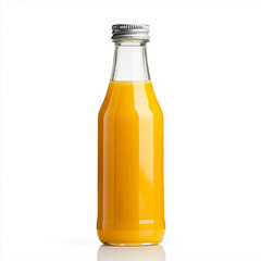 glass bottle with orange juice, Isolated on white Background.