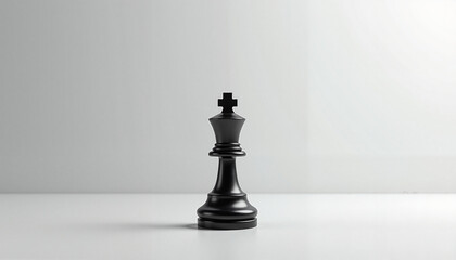Black chess king piece standing alone on a minimalist background 