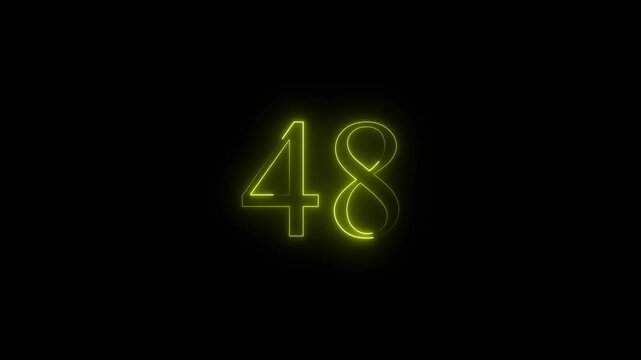 glowing black background animation. neon text 48 number countdown icon 4k video concept.
