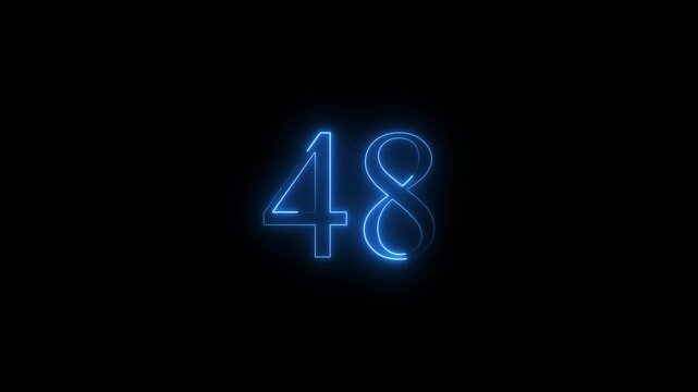 glowing black background animation. neon text 48 number countdown icon 4k video concept.