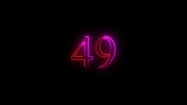 glowing black background animation. neon text 49  number countdown icon 4k video concept.