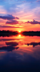 Obraz premium Reflections at Dusk: Tranquil Symmetry of Nature's Palette Unveiled in a Serene Landscape