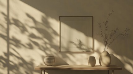 Minimalist Interior with Natural Light and Shadow Play on a Neutral Wall