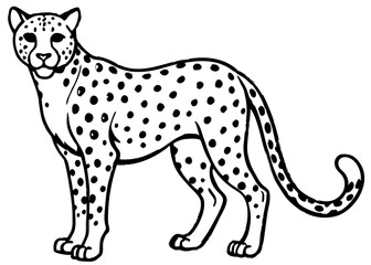 Fototapeta premium Cheetah Illustration: A detailed line drawing showcases the elegance and speed of a cheetah, its iconic spots and sleek form.