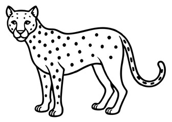 Fototapeta premium Cheetah Illustration: A sleek black-and-white illustration of a cheetah, showcasing its iconic spotted coat and powerful physique.