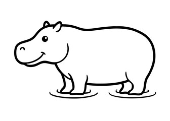 Cheerful Hippo Outline: This adorable cartoon hippo is portrayed in an outline style, perfect for coloring or graphic design projects, with a gentle smile and a playful presence.