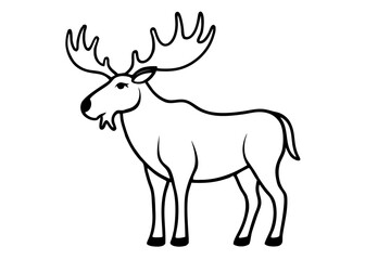 Majestic Moose Outline: A bold outline illustration captures the imposing presence of a moose, showcasing its distinctive antlers and robust build.