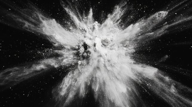 Explosi&oacute;n de polvo en blanco y negro