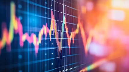 Colorful digital financial line graph displaying fluctuations of values