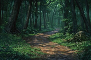 Obraz premium Enchanted Forest Trail A Journey Through a Mystical and Verdant Woodland