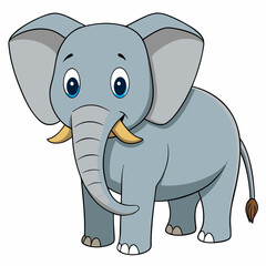 Obraz premium Whimsical Elephant Illustration: A charming cartoon elephant, with endearing eyes and a friendly smile, rendered in a cheerful and vibrant illustrative style.