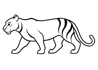 Fototapeta premium Majestic Silhouette: A strong tiger in a minimalist monochrome vector design, capturing the essence of the animal, its powerful pose and iconic stripes.