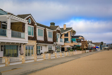 Beachfront homes at the beach in Newport Beach, Balboa Peninsula, California