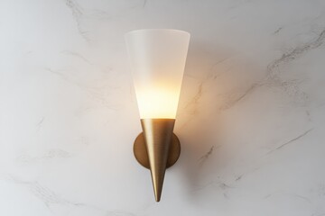 A stylish wall light with a frosted glass cover affixed to a textured marble surface Ide