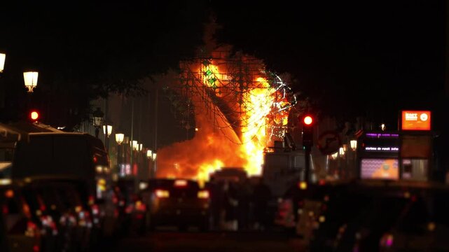 Valencia, Spain - March 19, 2025: Fire festival or Fallas in Valencia, Spain
