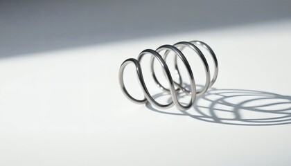 Naklejka premium Metal Coil Spring on White Surface with Shadows and Light