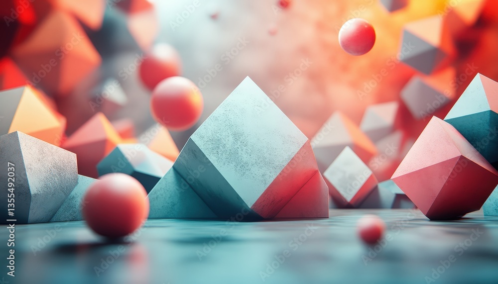 Poster colorful geometric shapes create a modern abstract landscape with soft gradients in shades of blue a