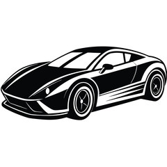 Black and White Vector Sports Car Illustration | Minimalist Auto Graphic Design