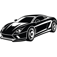 Black and White Vector Sports Car Illustration | Minimalist Auto Graphic Design