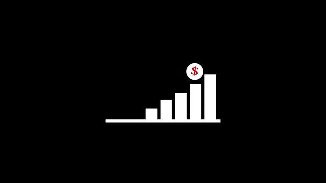 dollar icon, progress, Sales Chart, decrease , economics.Graph icon animated on a black background.Financial Report vector icon.increase money growth icon