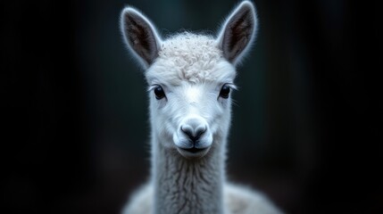 Obraz premium Close-up of a fluffy, white baby llama