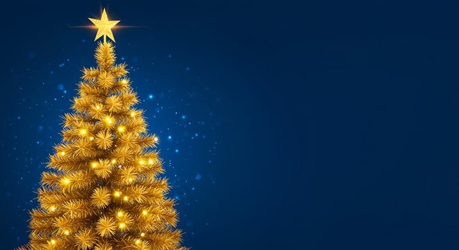 golden christmas tree on blue