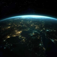 Obraz premium Earth from Space Night View of Europe, with City Lights and a Starry Backdrop