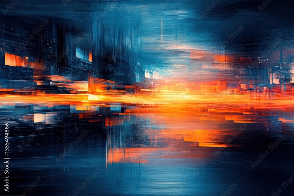 Poster vibrant abstract landscape blending orange and blue hues creates a dynamic skyline effect reflecting