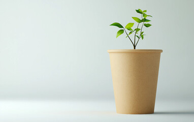 Eco-Friendly Paper Cup with a Growing Sprout Isolated On White Background.