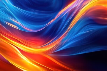 Abstract Background with Flowing Waves of Blue, Orange, and Red Light


