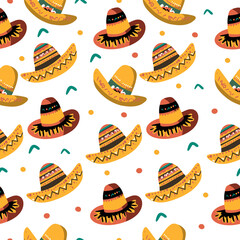 Cinco de Mayo Patterns – Colorful Mexican Holiday Seamless Designs with Sombreros, Guitars, Margaritas, Cacti, and Festive Party Elements