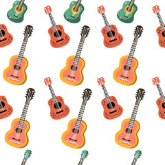 Fototapeta premium Cinco de Mayo Patterns – Colorful Mexican Holiday Seamless Designs with Sombreros, Guitars, Margaritas, Cacti, and Festive Party Elements