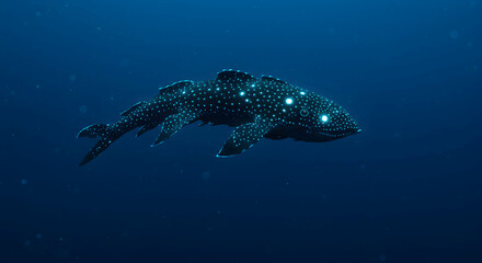 Glowing Dotted Fish Swimming in Deep Blue Ocean Waters Calmly