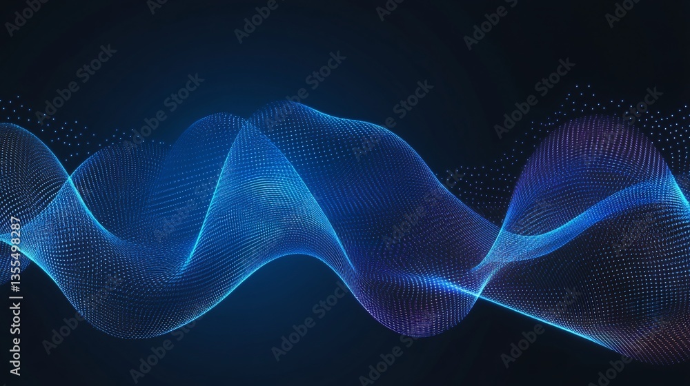 Poster abstract digital wave pattern of interconnected blue glowing dots on dark background