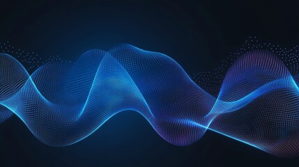 Fototapeta premium Abstract Digital Wave Pattern of Interconnected Blue Glowing Dots on Dark Background