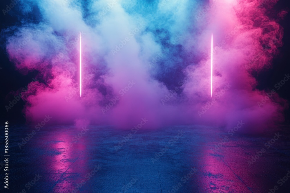 Poster colorful smoke fills the air creating a vibrant atmosphere during a nighttime event in a mystical la