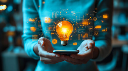 Innovative Mobile Technology Bright Idea Concept Digital Business Startup Success Future Growth Progress Development Planning     