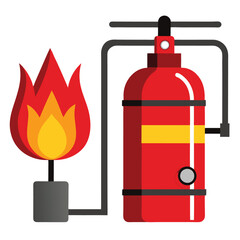 Obraz premium Red fire extinguisher vector illustration isolated on white background with safety and emergency equipment for fire protection
