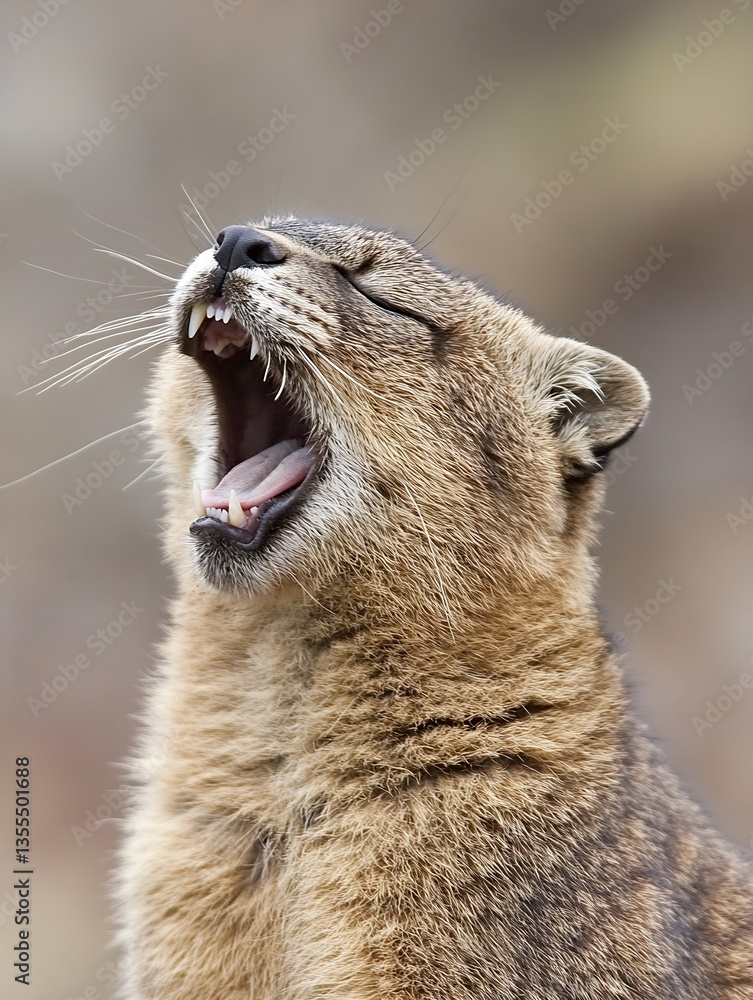 Poster a magnificent wild animal yawning displaying its sharp teeth and expressive features in natural ligh