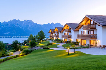 Lakeside Alpine Villas at Dusk