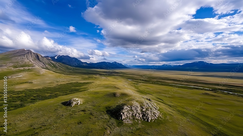Aufkleber expansive aerial view of rolling green hills under a dramatic sky inviting exploration and adventure