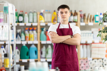 Portrait of male salesperson in an interior housewares store