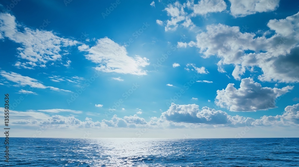 Aufkleber stunning ocean view depicting clear blue water under a bright sky filled with fluffy clouds reflecti