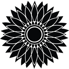 Black and White Mandala Sunflower Vector | Floral Geometric Design