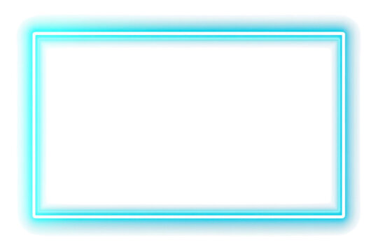 Rectangle neon futuristic sign blue. Isolated on transparent background. Shiny neon light frame. design elements. PNG 
