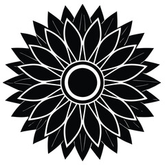 Black and White Mandala Sunflower Vector | Floral Geometric Design