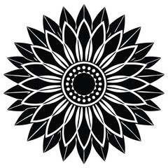 Black and White Mandala Sunflower Vector | Floral Geometric Design