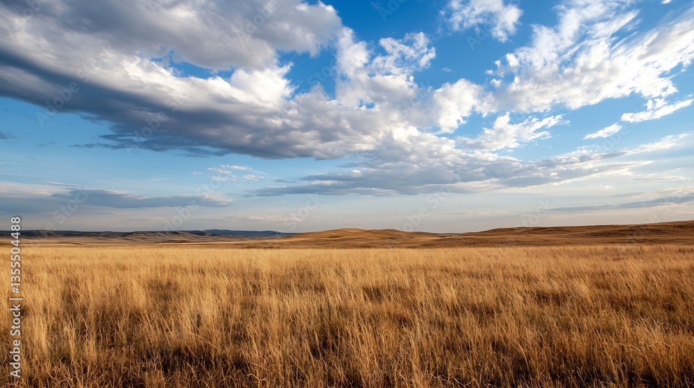 Poster expansive golden field stretching beneath a dramatic sky filled with clouds during golden hour : gen
