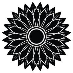 Black and White Mandala Sunflower Vector | Floral Geometric Design